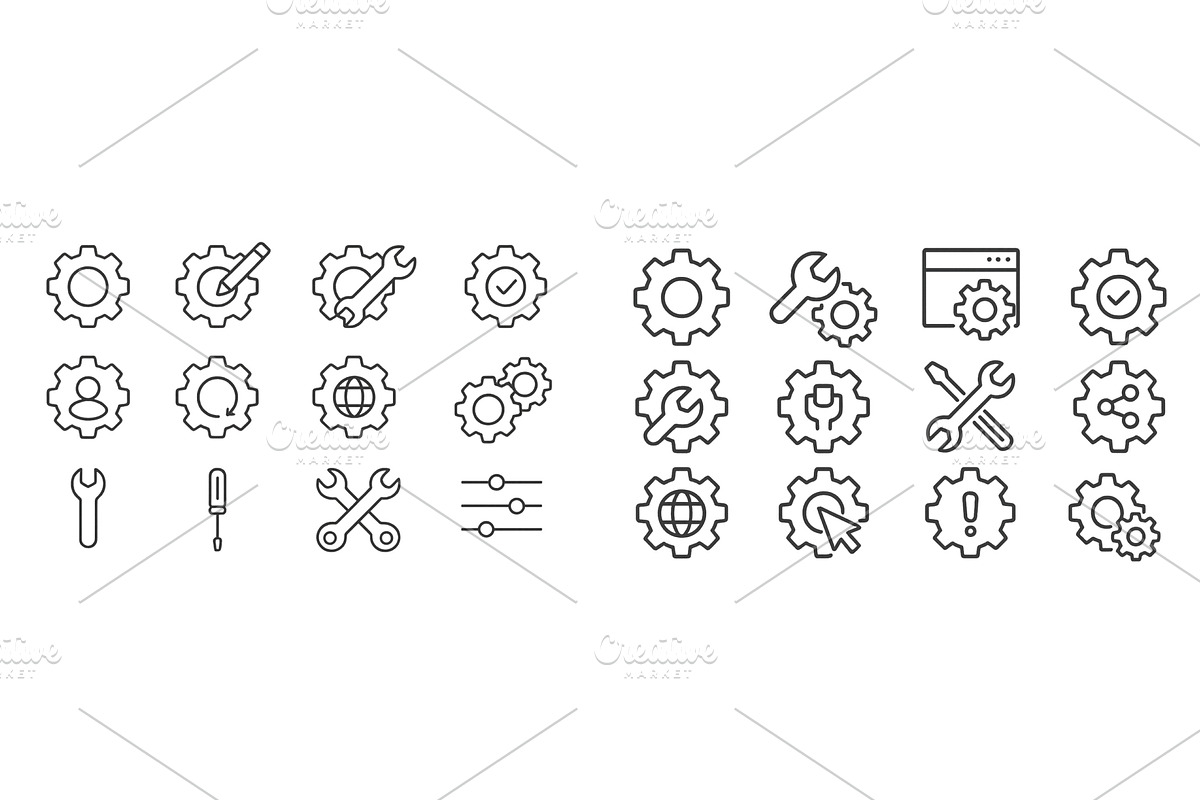 Collection of gear and tool icons, a Technology Illustration by ZinetroN