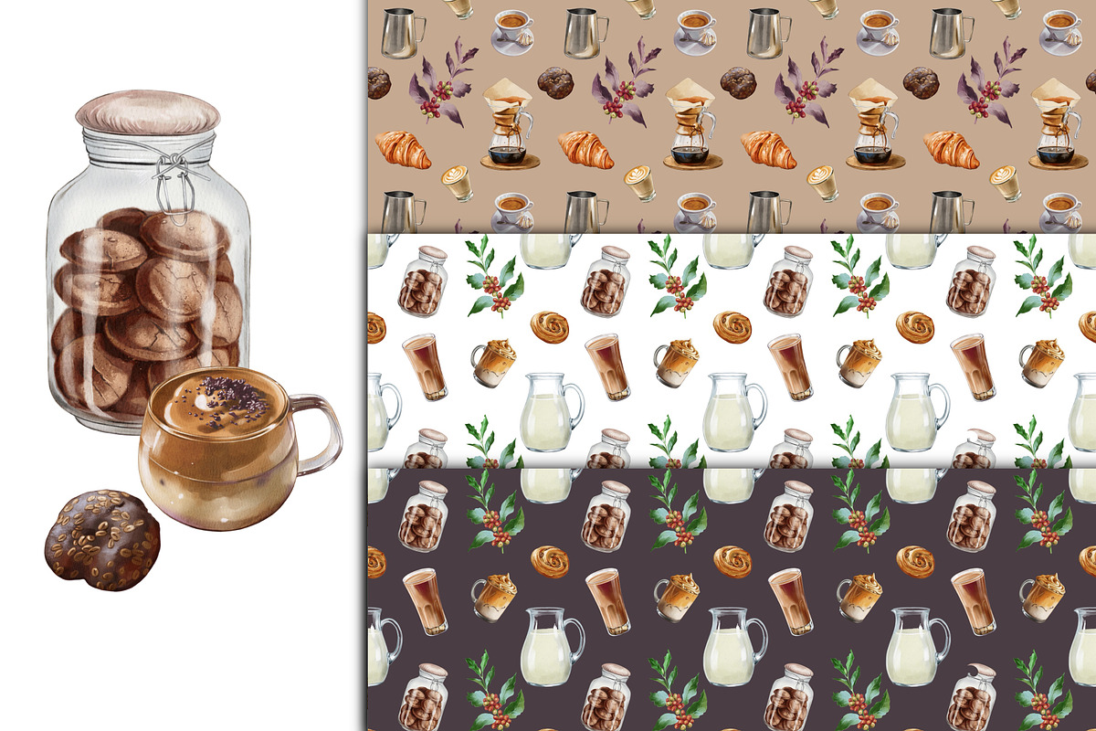 Watercolor coffee composition, a Food Illustration by IrynaPanashii (Photo 5 of 8)