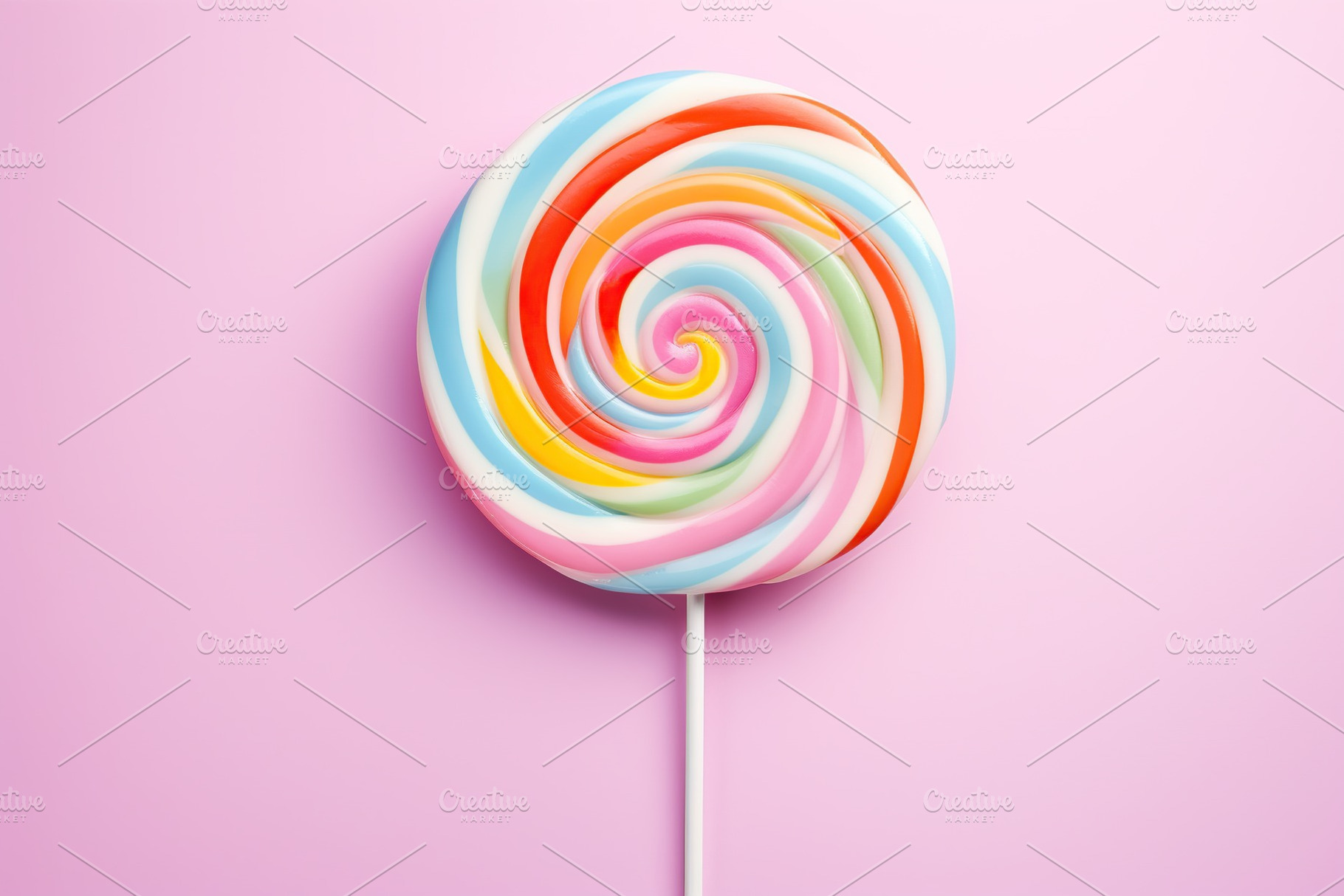 Colorful rainbow lollipop on pink background, a Food & Drink Photo by AlyaAnd