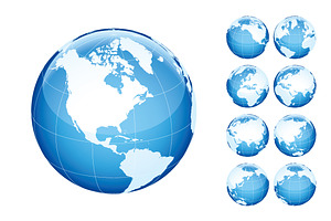 Globe with world map. Blue.