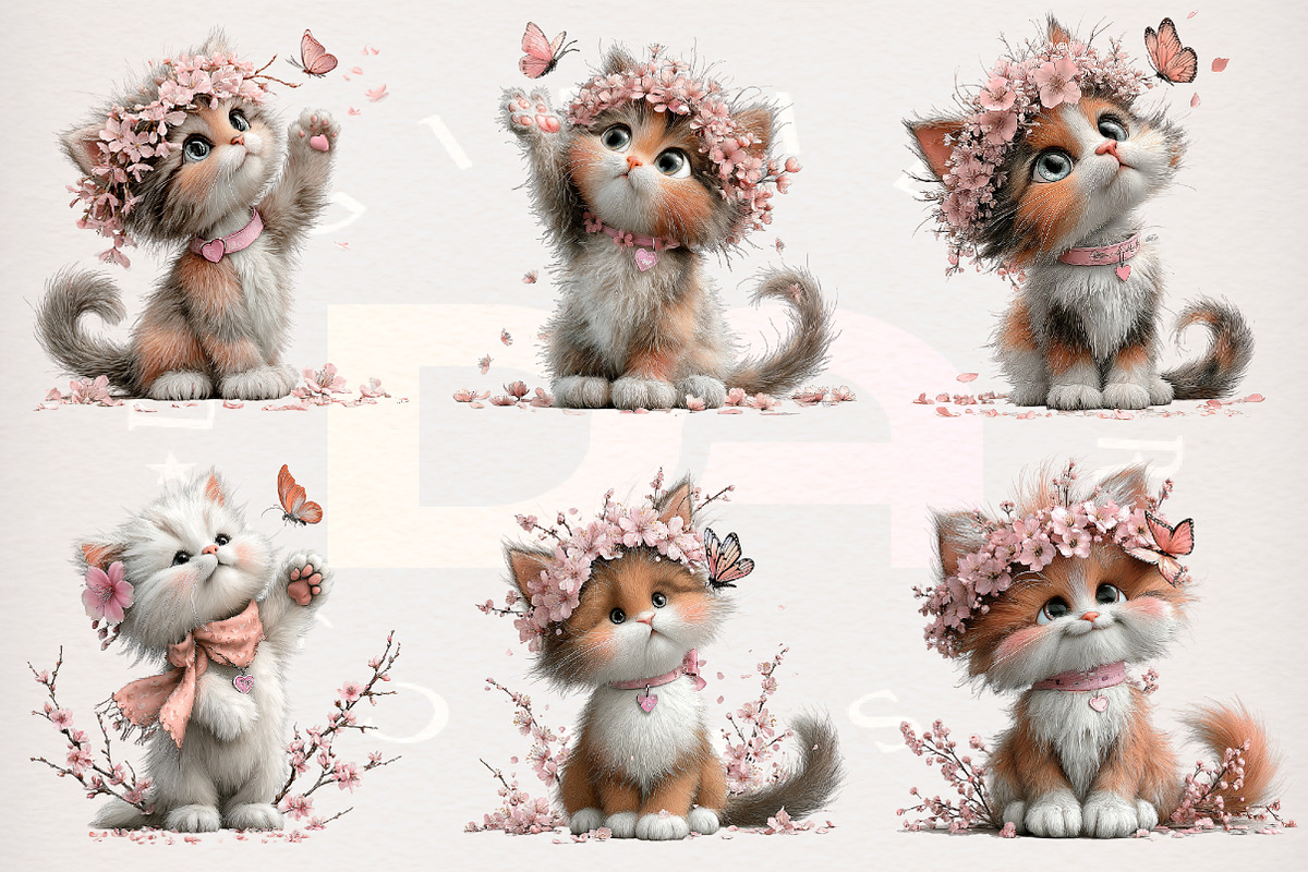 Whimsical Floral Kitten Clipart, a Transportation Illustration by Digital Artistic99 (Photo 2 of 9)