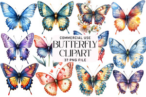 Watercolor Spring Butterfly Clipart, an Illustration by Daily.Designs