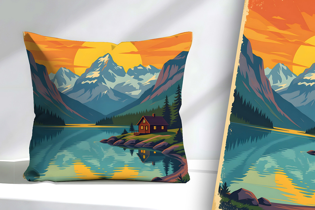 Vintage Poster Cabin By a Lake, a Decorative Illustration by Sharon Schwalbe (Photo 4 of 6)