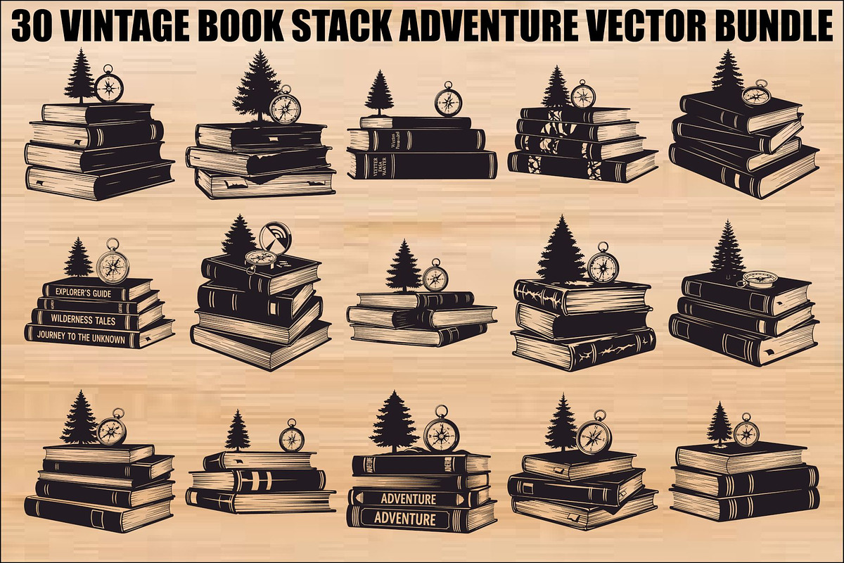 Vintage Book Stack Adventure Bundle, an Illustration by Designs_River (Photo 1 of 31)