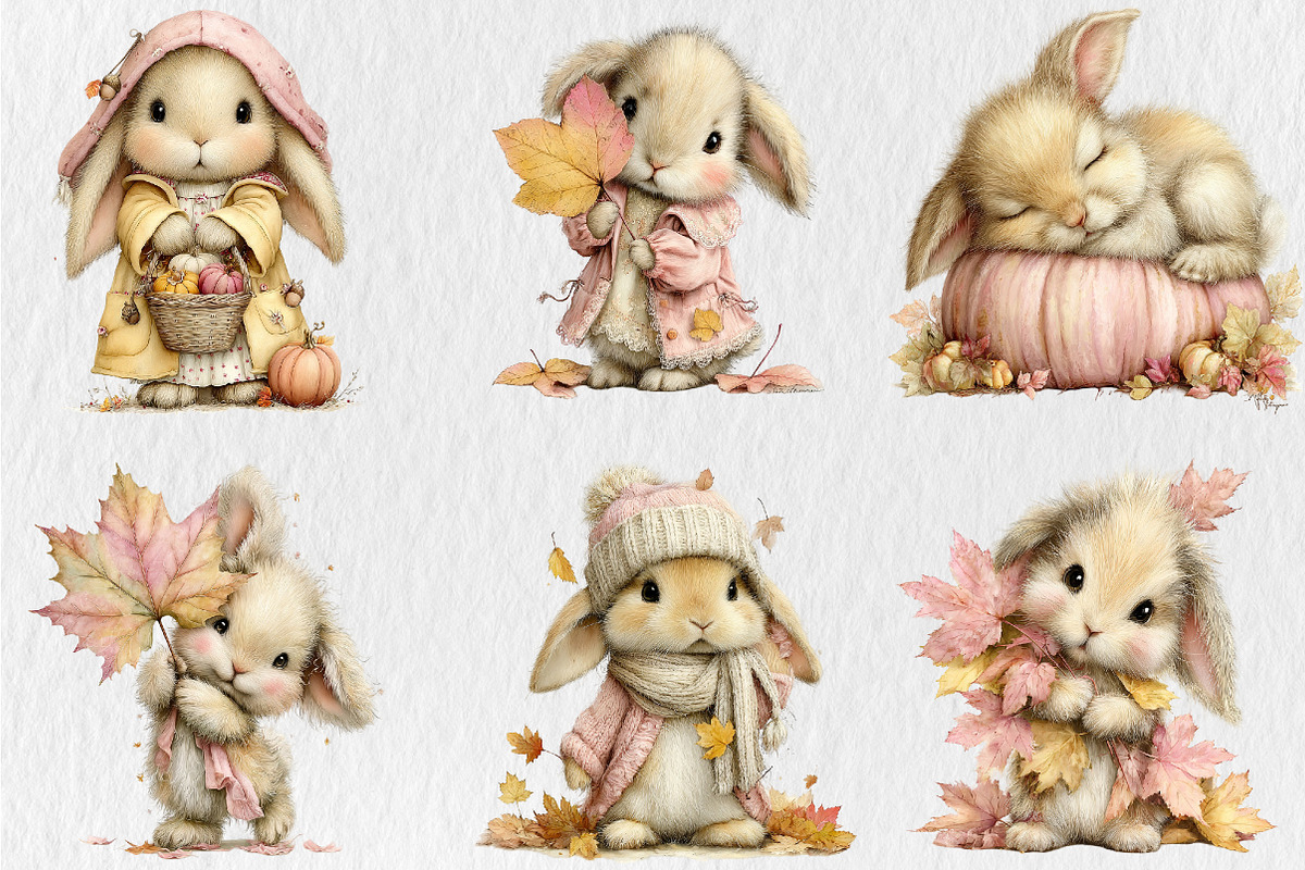 Whimsical Fall Autumn Bunny Clipart, a Seasonal Illustration by Rose Art (Photo 3 of 6)