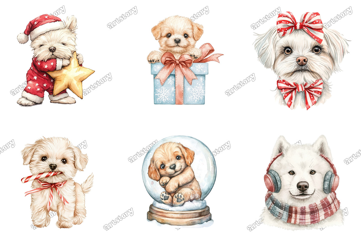 Whimsical Christmas Fluffy Dogs Clip, an Illustration by designcity5 (Photo 2 of 5)