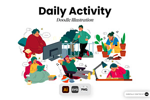 Daily Activity Doodle Illustration, an Object Graphic by SLAB! Design