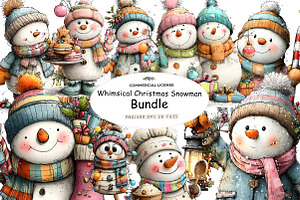 Whimsical Christmas Snowman Clipart, a Seasonal Illustration by CreationArt