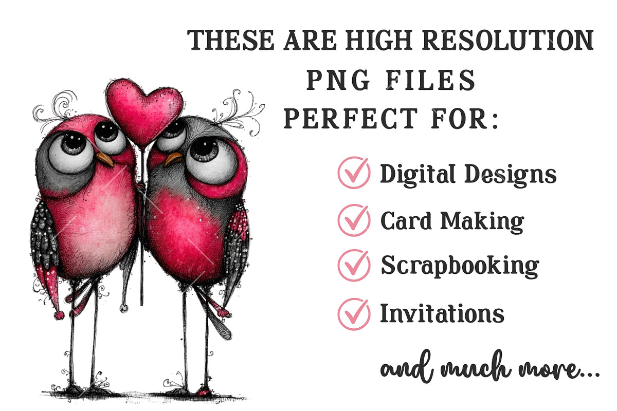 Whimsical Valentine Birds Clipart, an Illustration by OK Design (Photo 4 of 6)