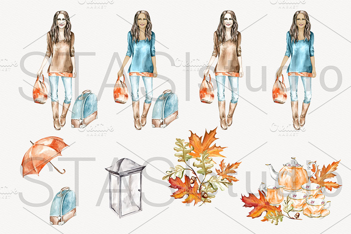 Autumn Travel Watercolor Clipart, a Decorative Illustration by STASIstudio (Photo 2 of 5)