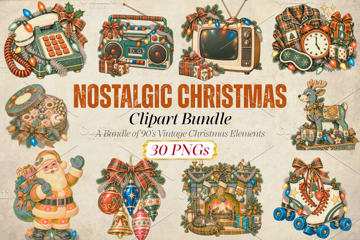 Nostalgic Christmas Clipart Bundle, a Seasonal Illustration by Ink Gallery (Photo 1 of 10)