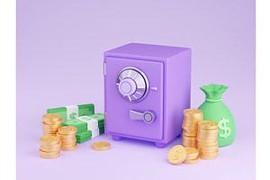 Safe Box With Money 3d Render -