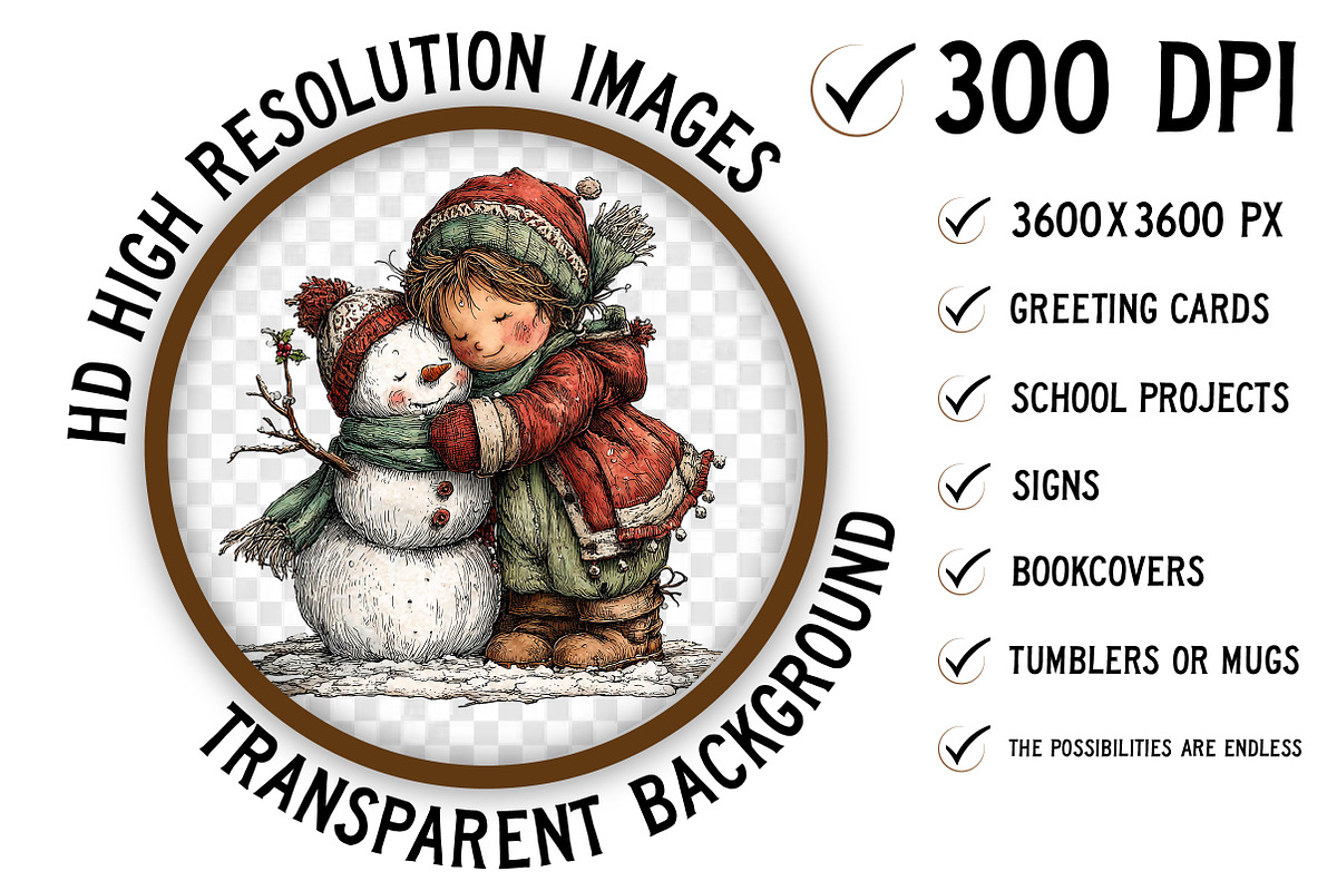 Christmas Girl & Snowman Clipart, an Illustration by Craft Nest (Photo 2 of 10)
