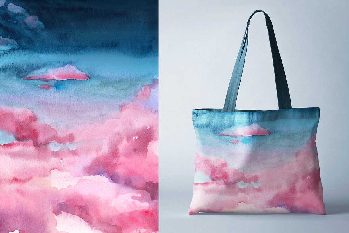 Among the Clouds watercolor set, a Wallpaper Graphic by Volha Studio (Photo 3 of 12)