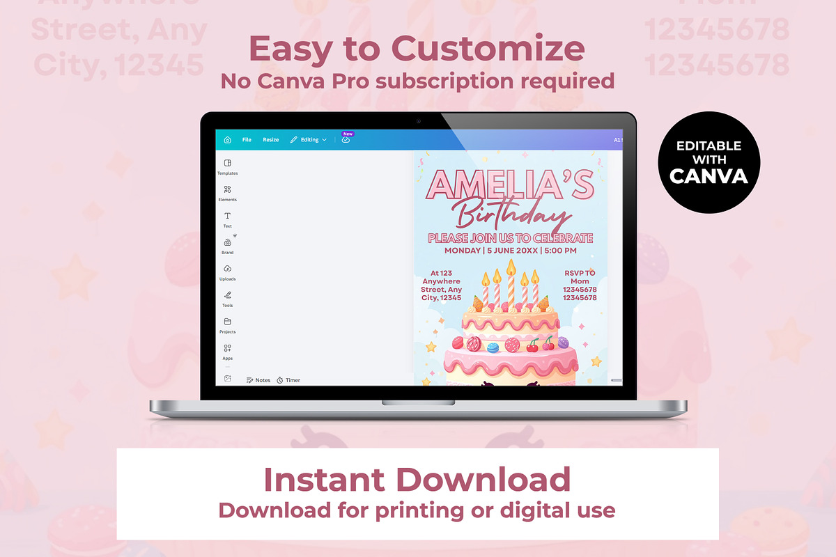 Cute Birthday Cake Invitation, an Invitation Template by M9 Design (Photo 3 of 4)