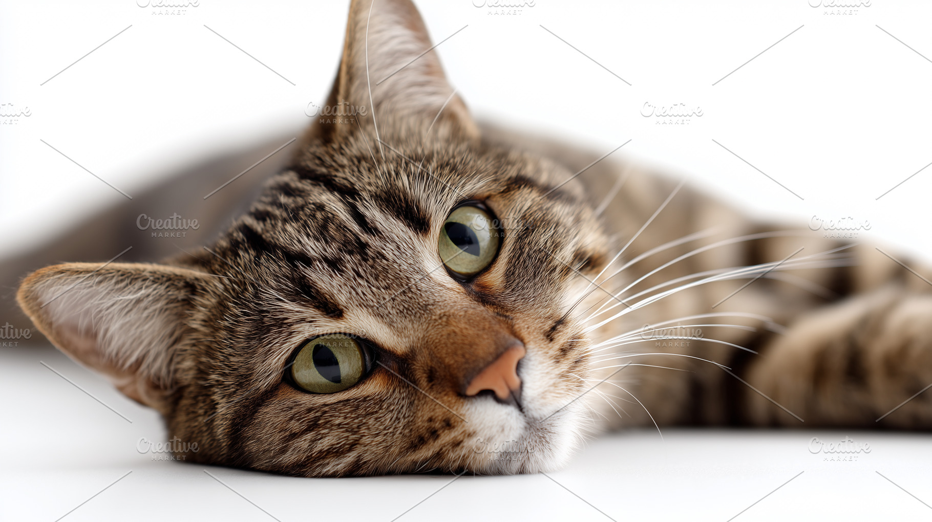 Cat lying down on a white surface, an Animal Photo by MistyDay
