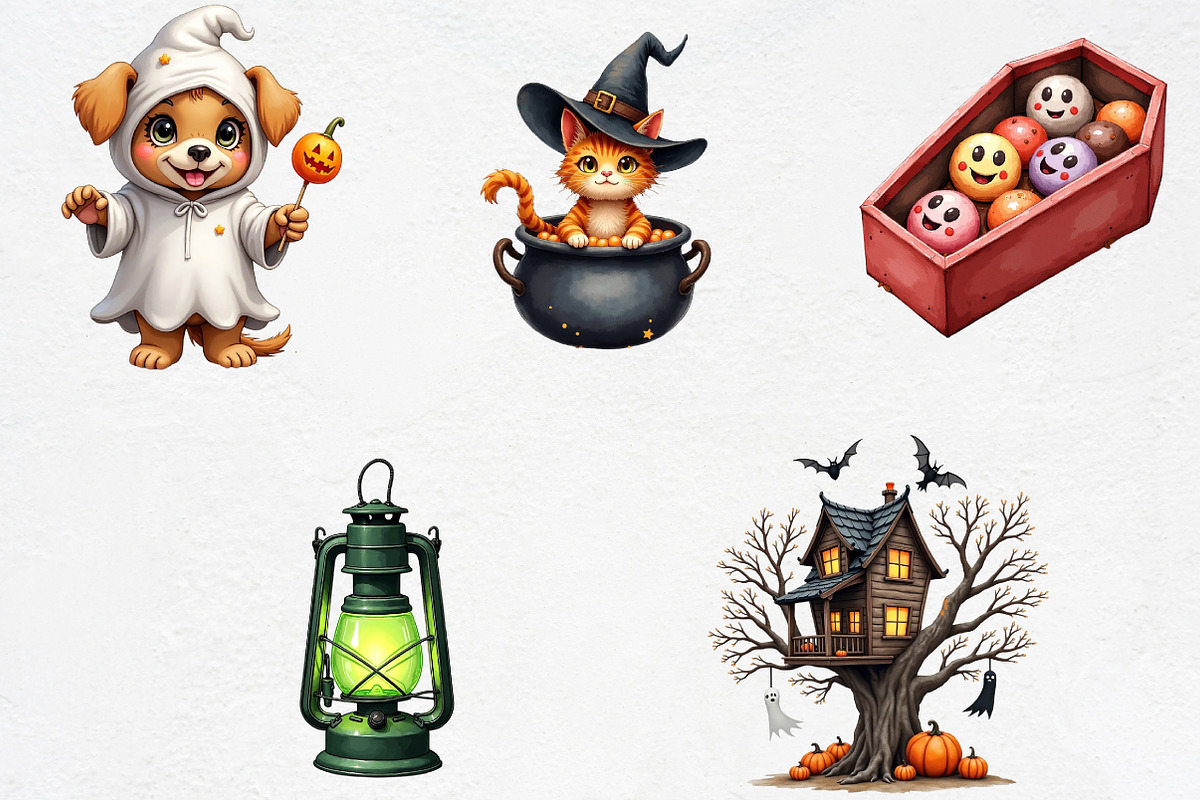 Whimsy Halloween Clipart, an Illustration by CrexoraLab (Photo 2 of 5)