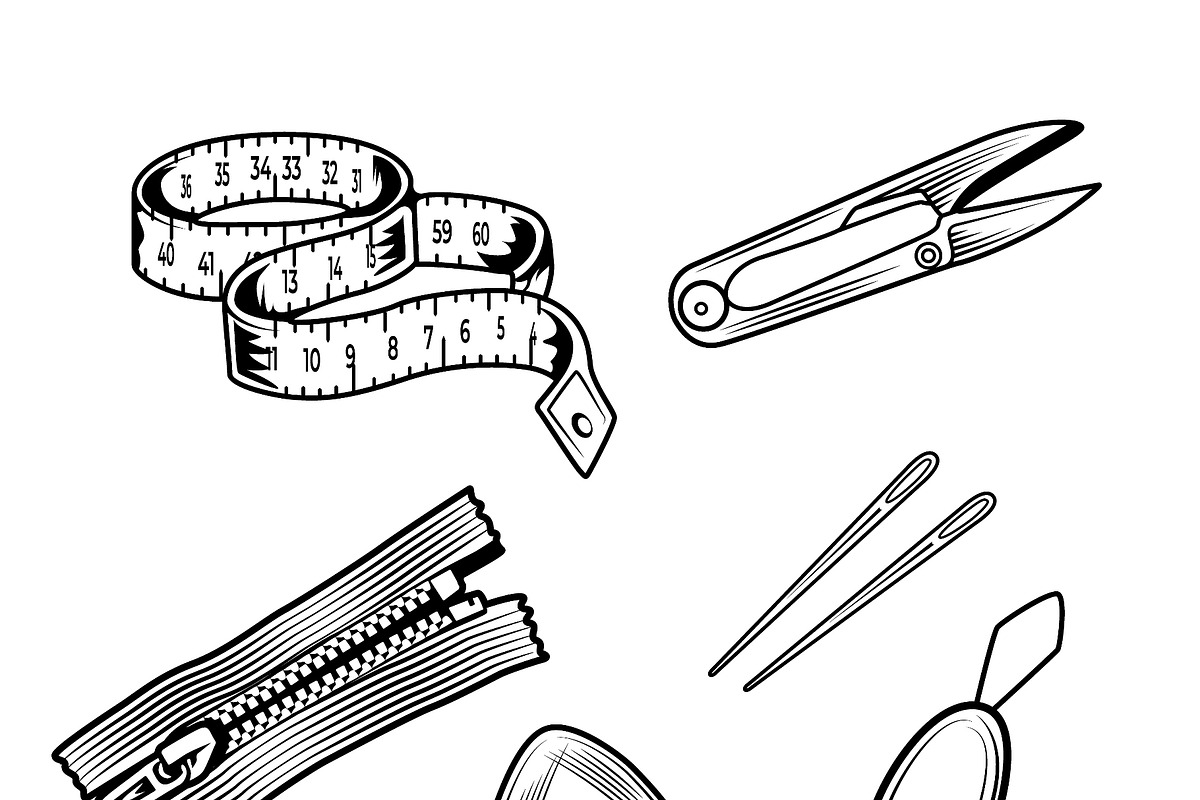 Vintage sewing accessory logo set, an Object Illustration by LogosDen (Photo 3 of 3)