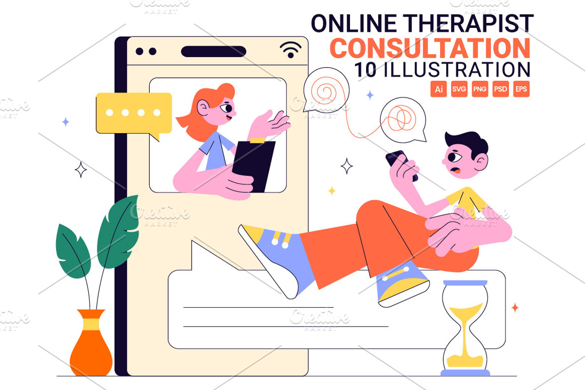 10 Online Therapist Consultation, a Healthcare Illustration by denayunebgt (Photo 1 of 4)