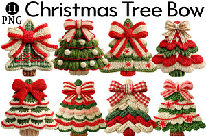Christmas Tree Bow Crochet Faux Yarn, an Illustration by Daily.Designs