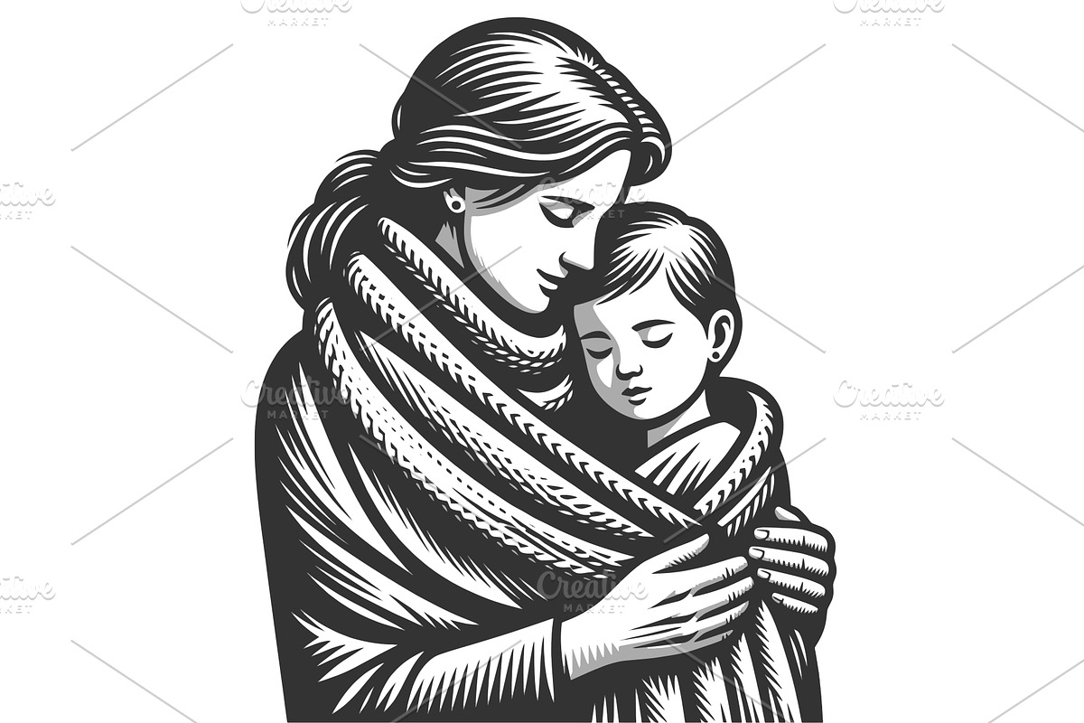 Mother Embracing Child in Loving Hug, a Person Illustration by AlexArt