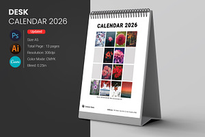 Desk Calendar 2026, a Stationery Template by crazyOWL