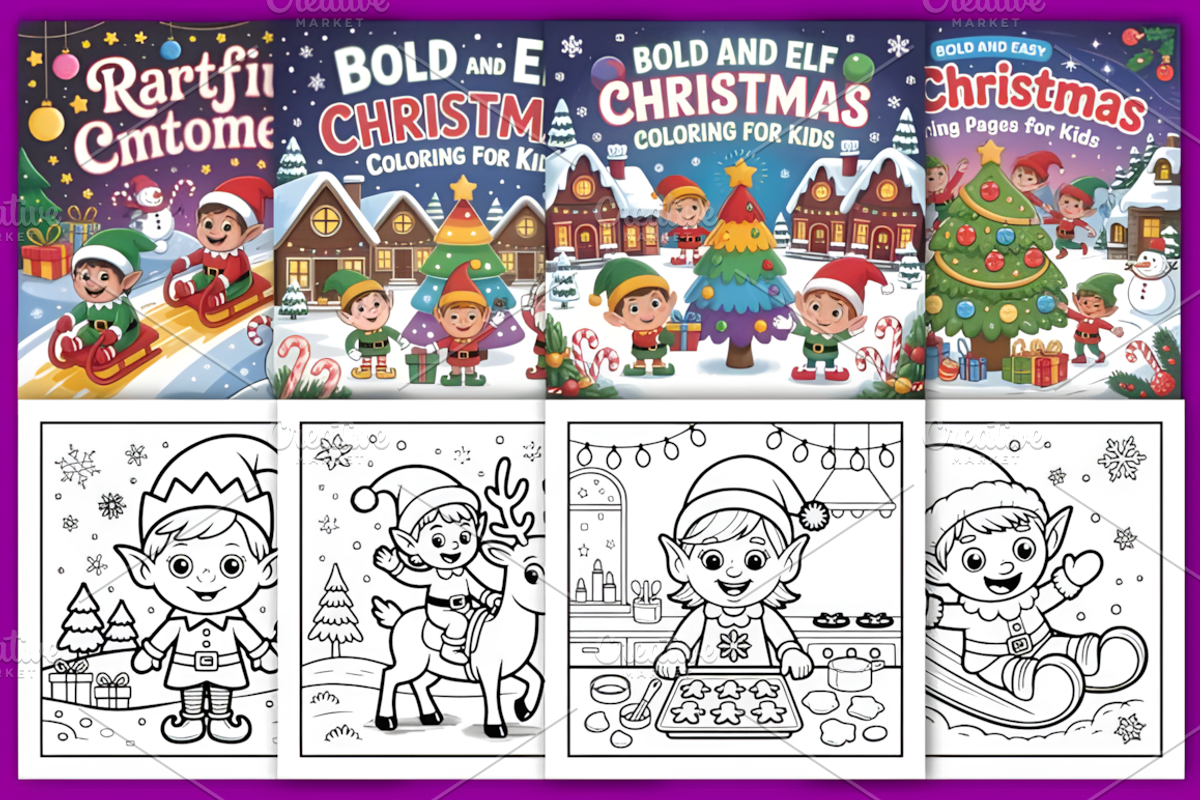 Bold & Easy Elf Christmas Coloring, a Seasonal Illustration by Design Station (Photo 4 of 4)