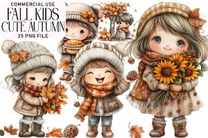 Fall Kids Clipart, Cute Autumn, an Illustration by Daily.Designs