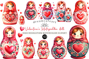 Valentine's Matryoshka Doll Clipart, an Illustration by DreamCafeArt