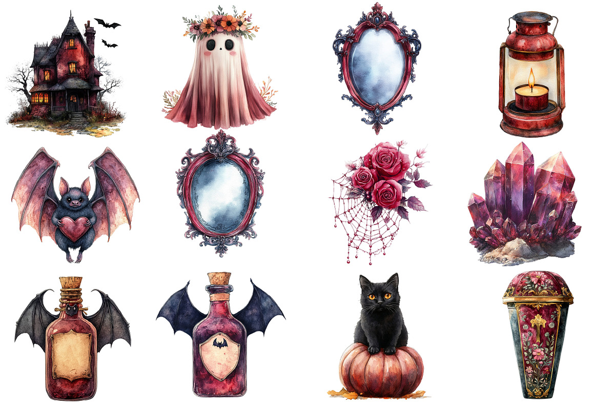 Watercolor Burgundy Halloween Clipar, an Illustration by Designworld (Photo 2 of 5)