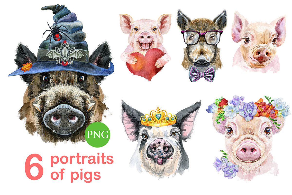 Cute watercolor pigs. Part 3, an Animal Illustration by Watercolor fantasy (Photo 1 of 3)
