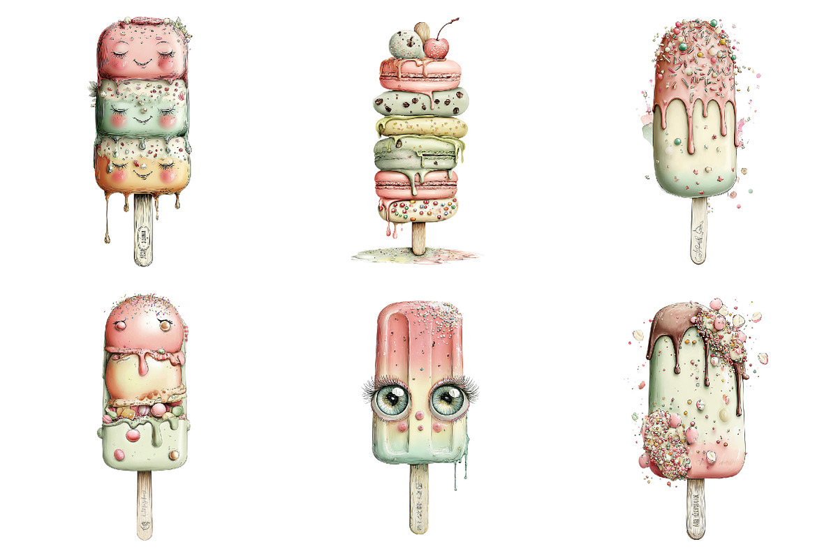 Whimsical Summer Ice Cream Clipart, an Illustration by designcity5 (Photo 2 of 5)