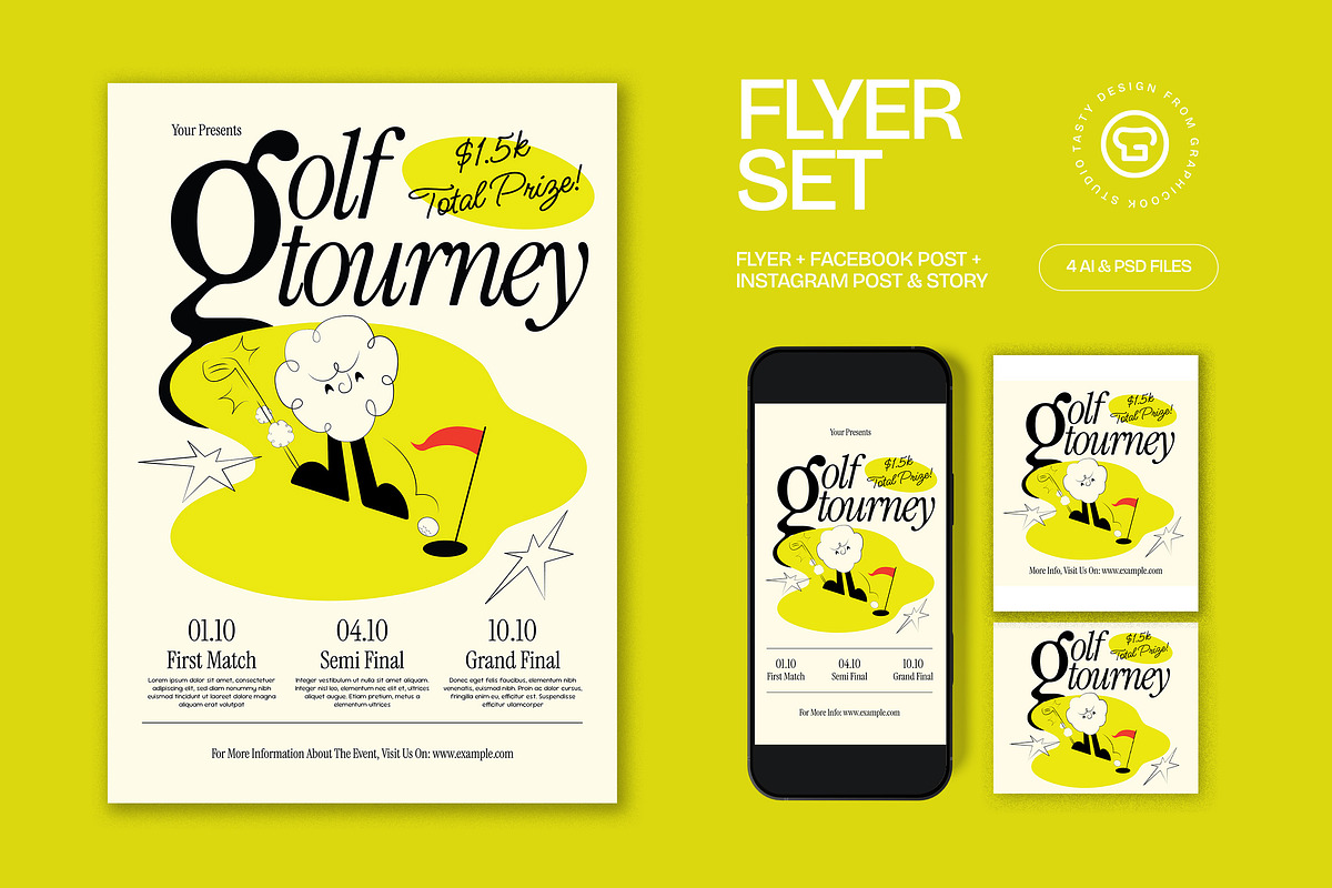 Cream Golf Tournament Flyer Set, a Flyer Template by graphicook (Photo 1 of 3)