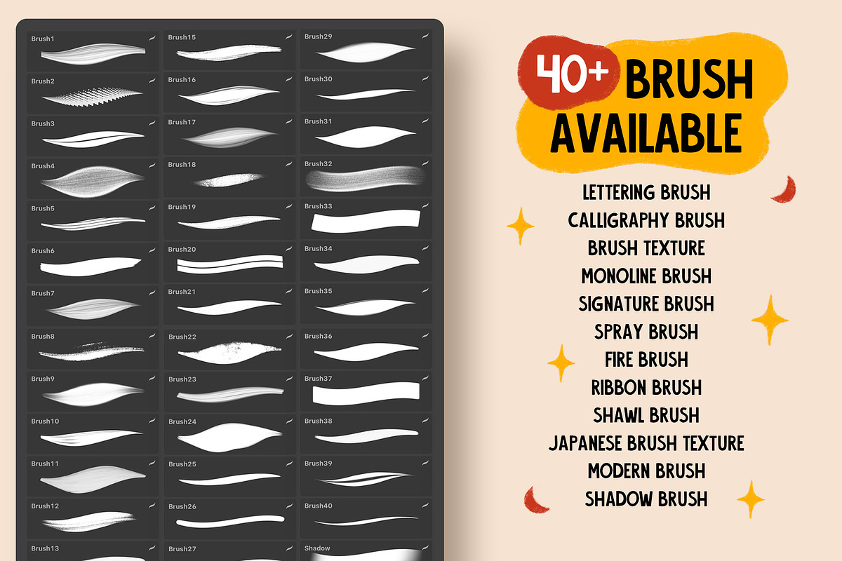 40+ Procreate Lettering Brushes, a Brush Add-On by Nurmiftah (Photo 2 of 18)