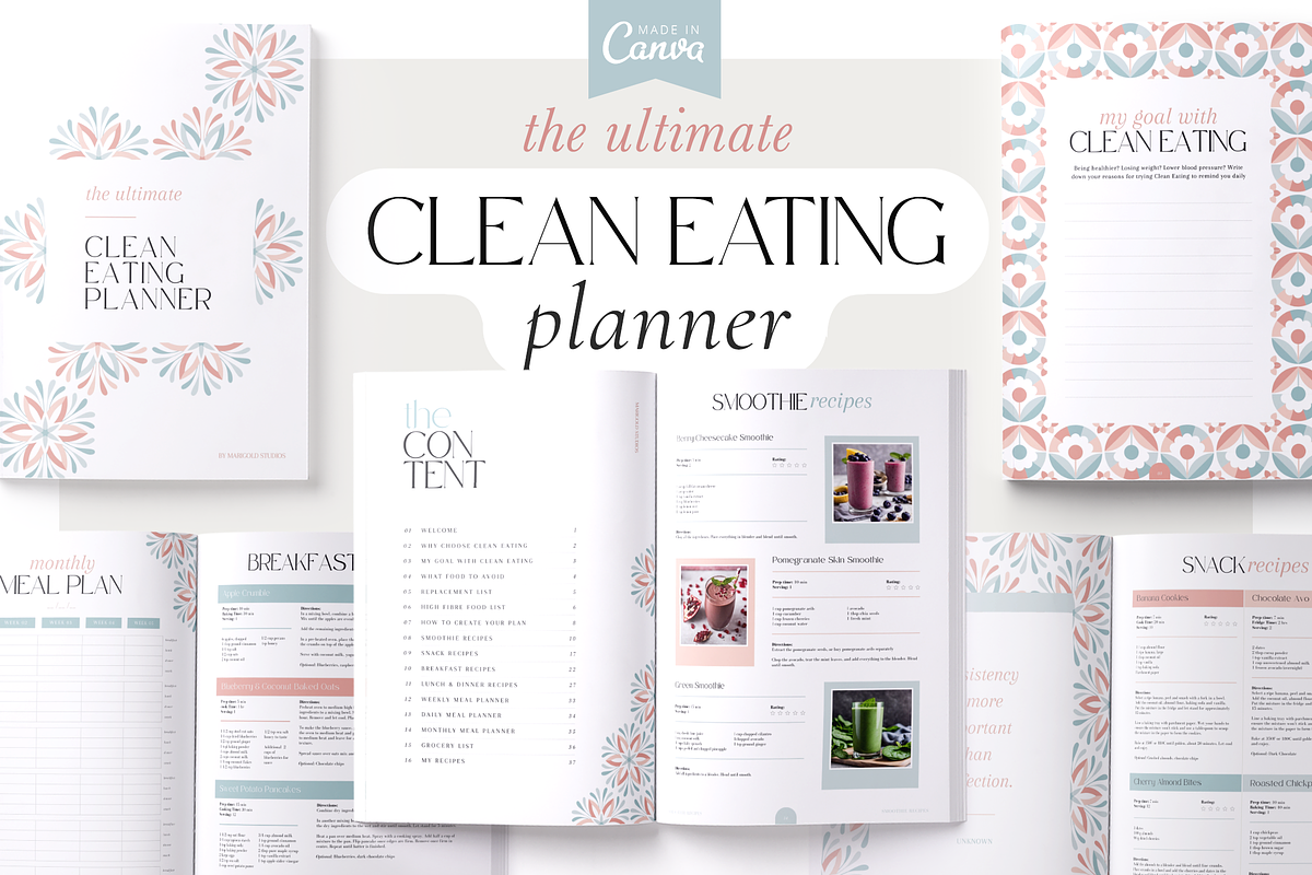 The Clean Eating Planner | Canva PDF, a Magazine Template by Marigold Studios (Photo 1 of 9)