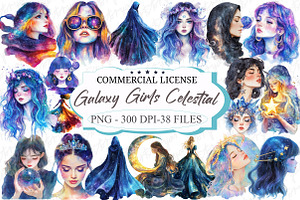 Galaxy Girls Celestial Woman Clipart, an Illustration by designcity5