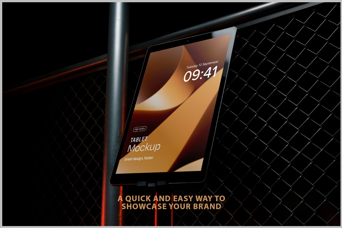 Tablet Displayed in Industrial PSD, an iPad Mockup by Bruno's Shop (Photo 2 of 4)