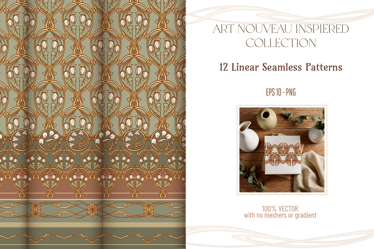 Art Nouveau Linear Seamless Patterns, a Pattern Graphic by Elen-Lane (Photo 1 of 4)