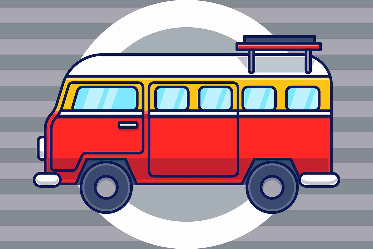 Classic Camper Van Minibus Cartoon, a Transportation Illustration by Artstorystudio (Photo 2 of 3)
