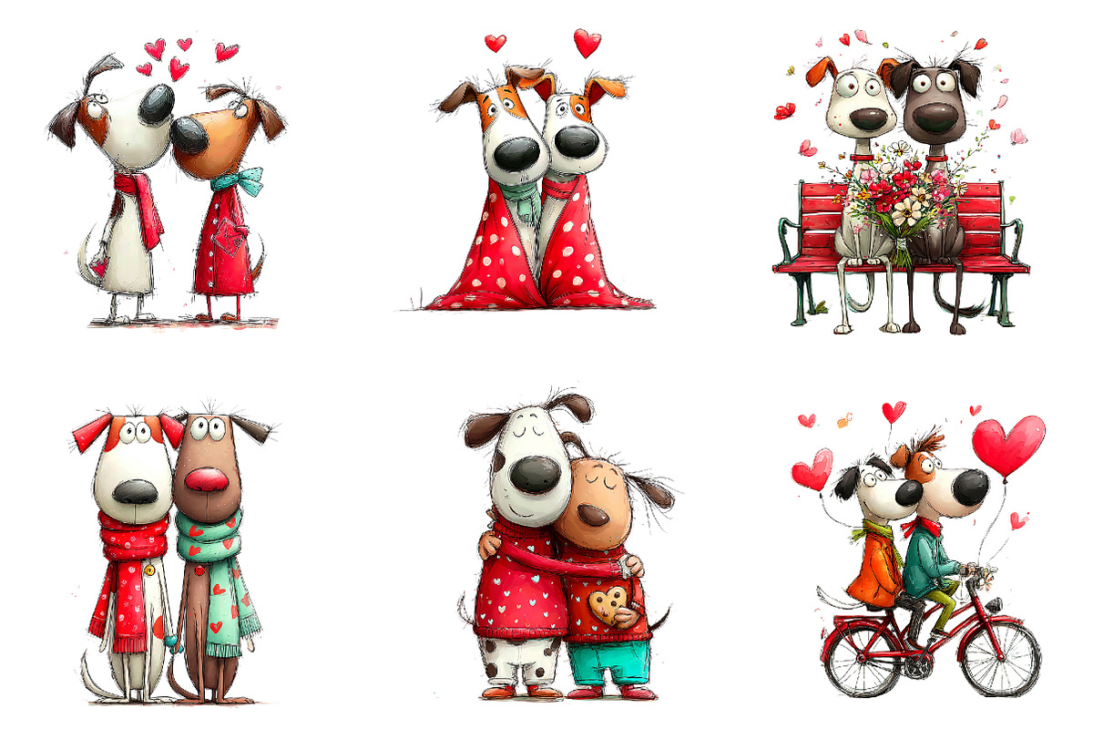 whimsical valentines day dogs clipar, an Illustration by CreationArt (Photo 2 of 6)