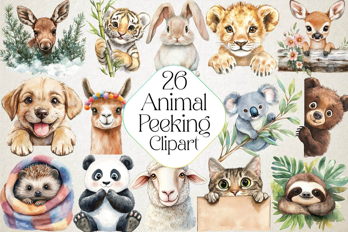 Animal Peeking Around Corner Clipart, an Illustration by DreamPrint404 (Photo 1 of 5)
