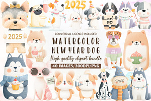 Whimsical New Year Dog Clipart, an Illustration by Sublimation Artist