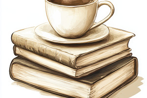 Coffee cup on a stack of old books C, an Abstract Photo by Pixeness Studio