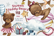 Sweet Teddy Bears Watercolor Clipart, a Decorative Illustration by HabitusDesigns (Thumbnail 1 of 12)