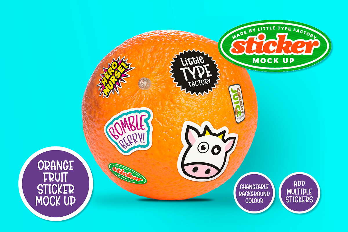 Orange Fruit Sticker/Label Mock Up, a Product Mockup by Little Type Factory (Photo 1 of 7)