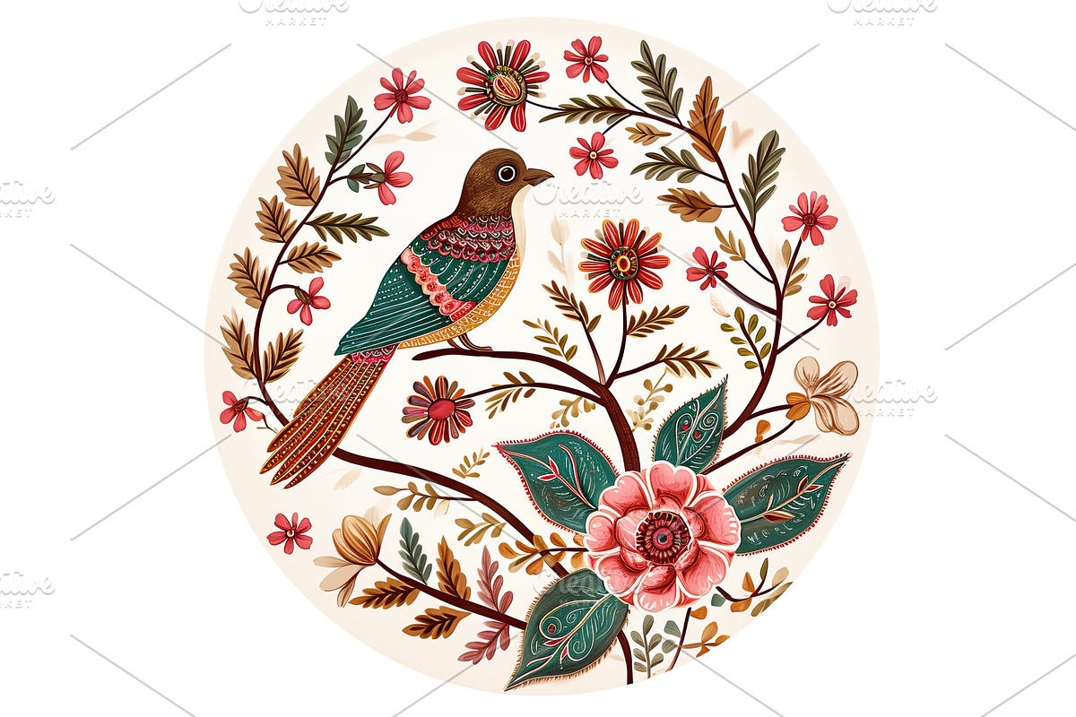 Circular ornament featuring bird and, an Animal Illustration by Lermont51