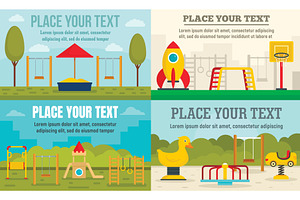 Kid playground banner set, flat, an Illustration by Ylivdesign
