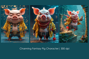 Charming Fantasy Pig Character, an Animal Illustration by StockVerse Creative