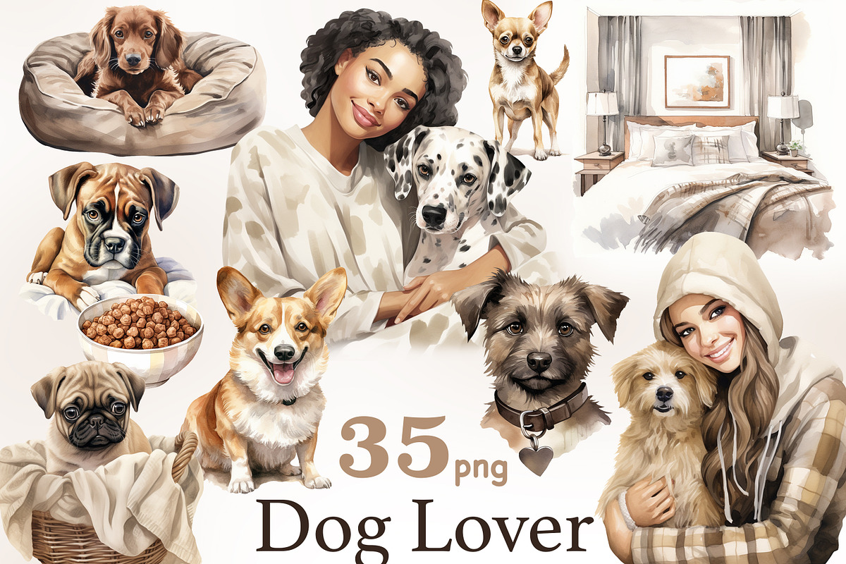 Dog Lover Clipart Pet Images Bundle, an Animal Illustration by GlamArtZhanna (Photo 1 of 6)