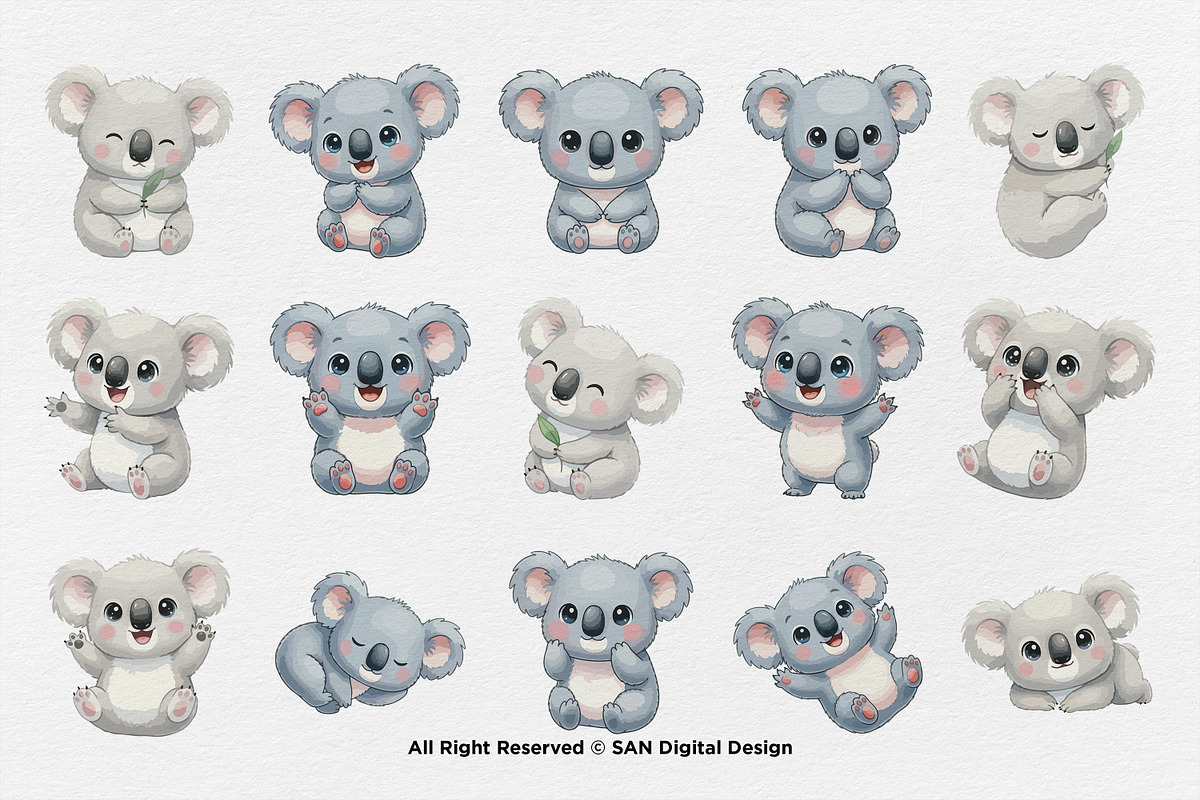 15 Bundle Watercolor Cute Koala Kids, an Animal Illustration by Morspective (Photo 8 of 8)